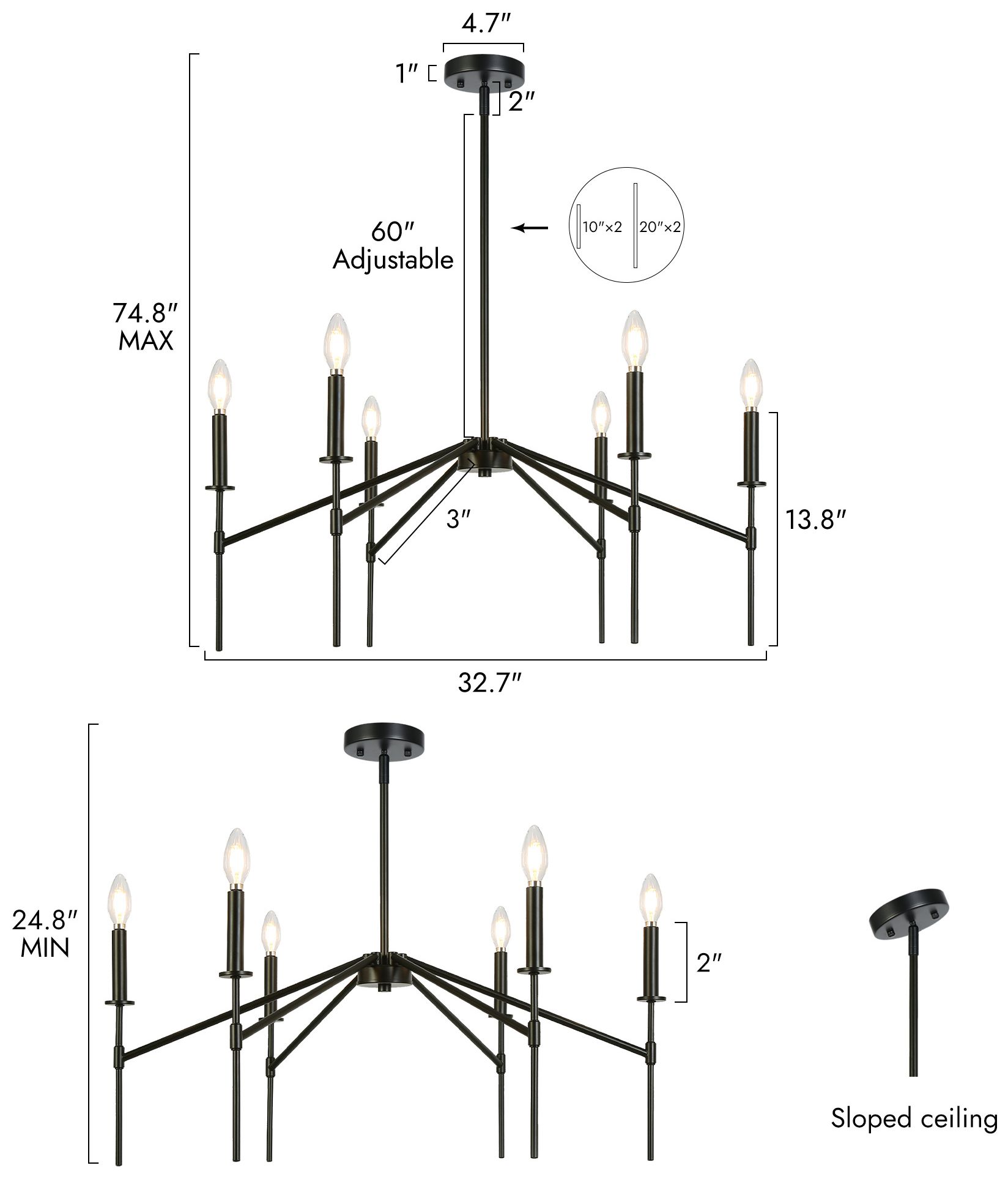 Image 3 Aura 32 3/4" Wide Matte Black 6-Light Candle Chandelier more views