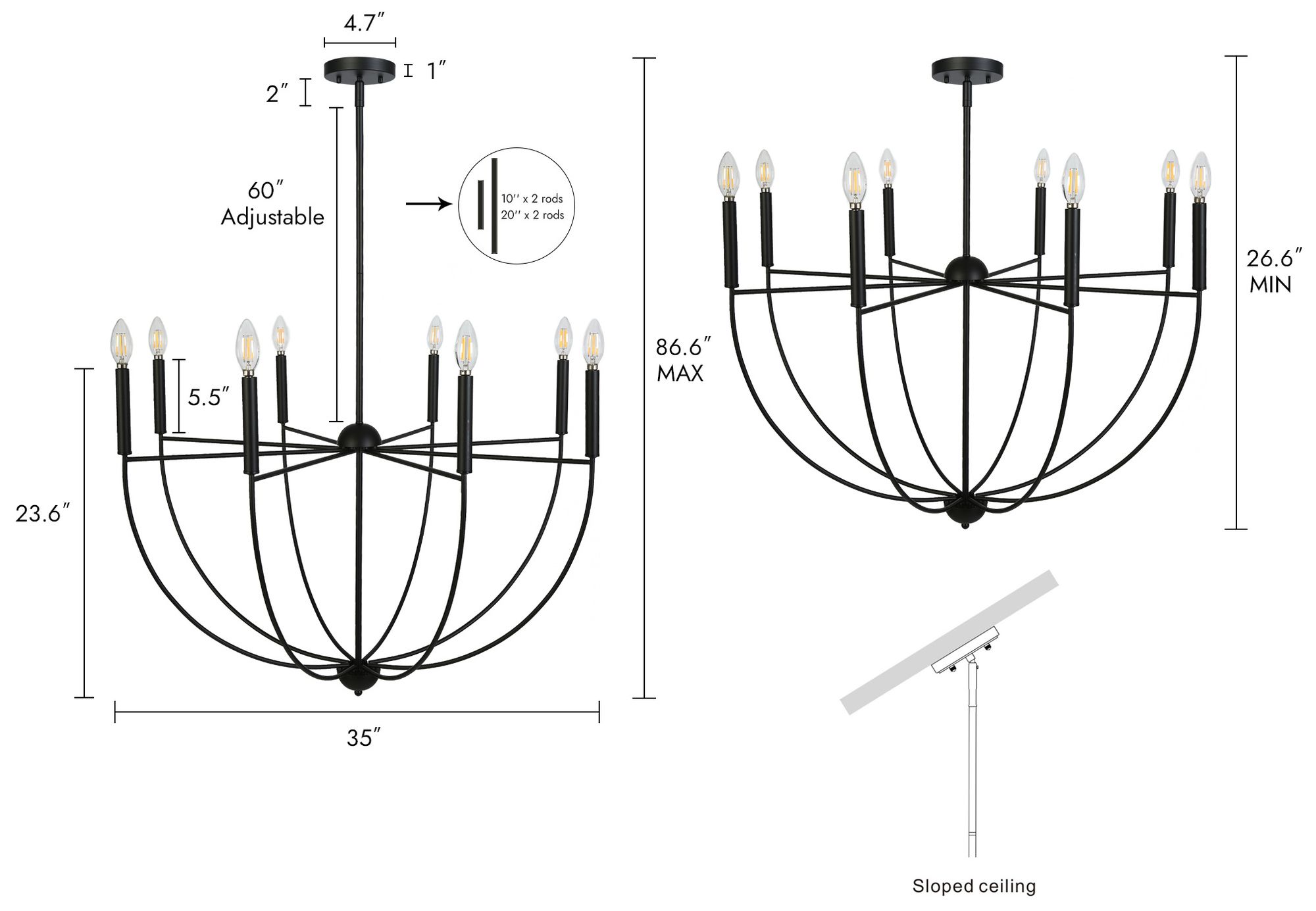 Thumbnail2 of Aura 35" Wide Matte Black 8-Light Chandelier more views