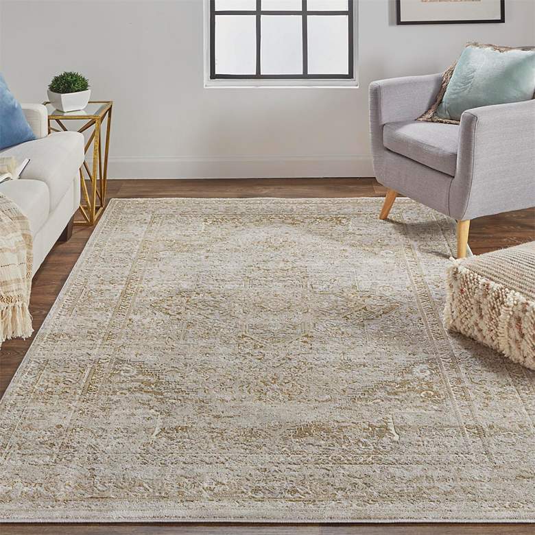 Image 1 Aura 3734F 5'x8' Beige and Rich Gold Rectangular Area Rug