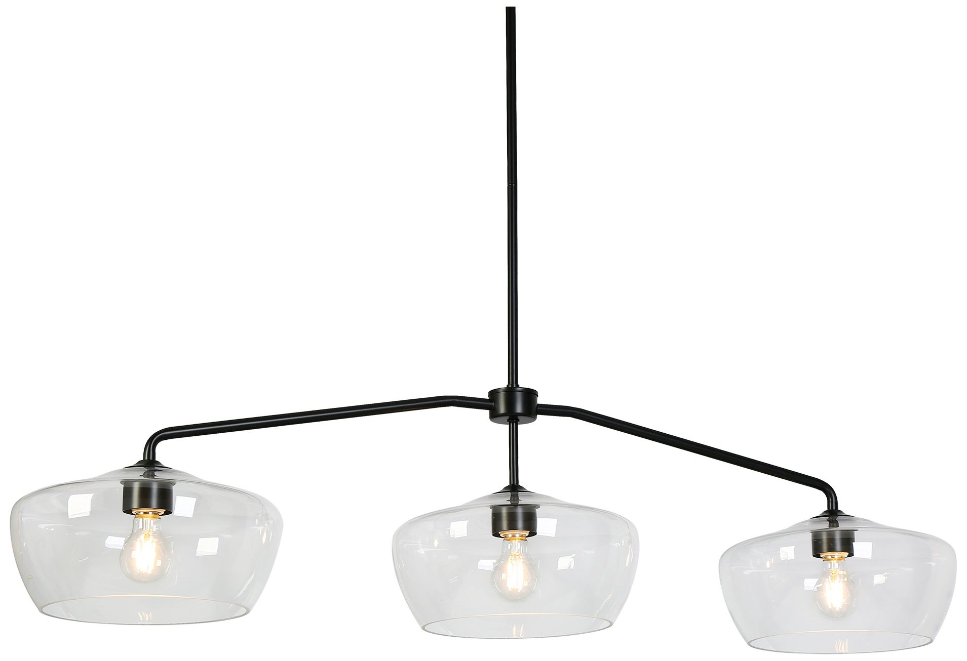 Aura 47 1/4" Wide Matte Black Clear Glass 3-Light Island Pendant