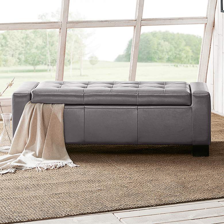 Image 1 Aura 50 3/4 inch Wide Gray Faux Leather Tufted Storage Bench