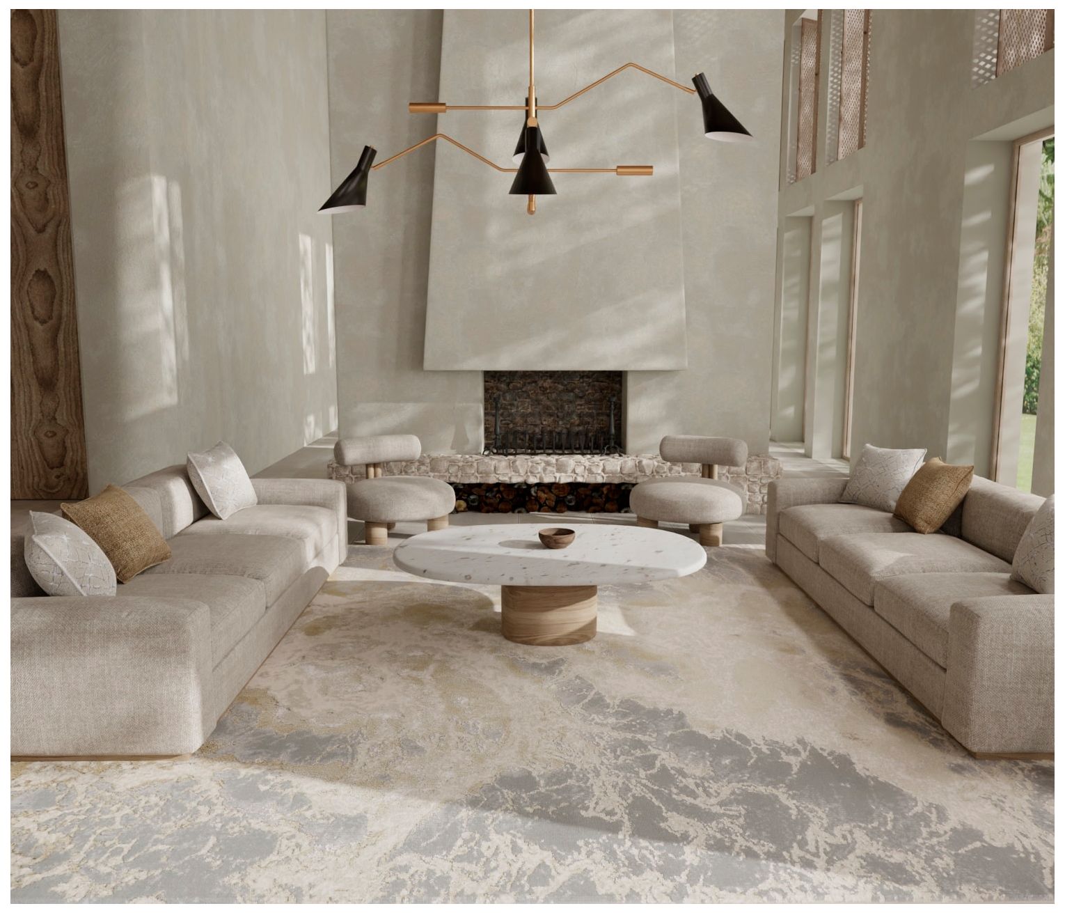 Image 3 Aura Abstract Indoor Ivory Area Rug 3563F 3'-11" x 6' more views