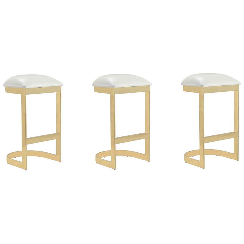 Image 1 Aura Bar Stool in White and Polished Brass (Set of 3)