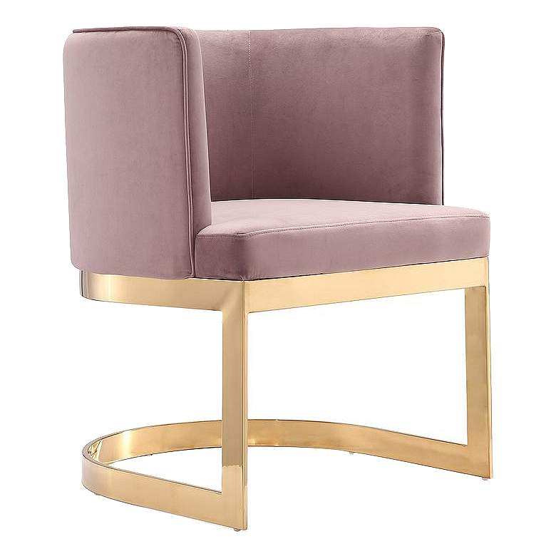 Image 1 Aura Blush and Polished Brass Velvet Dining Chair