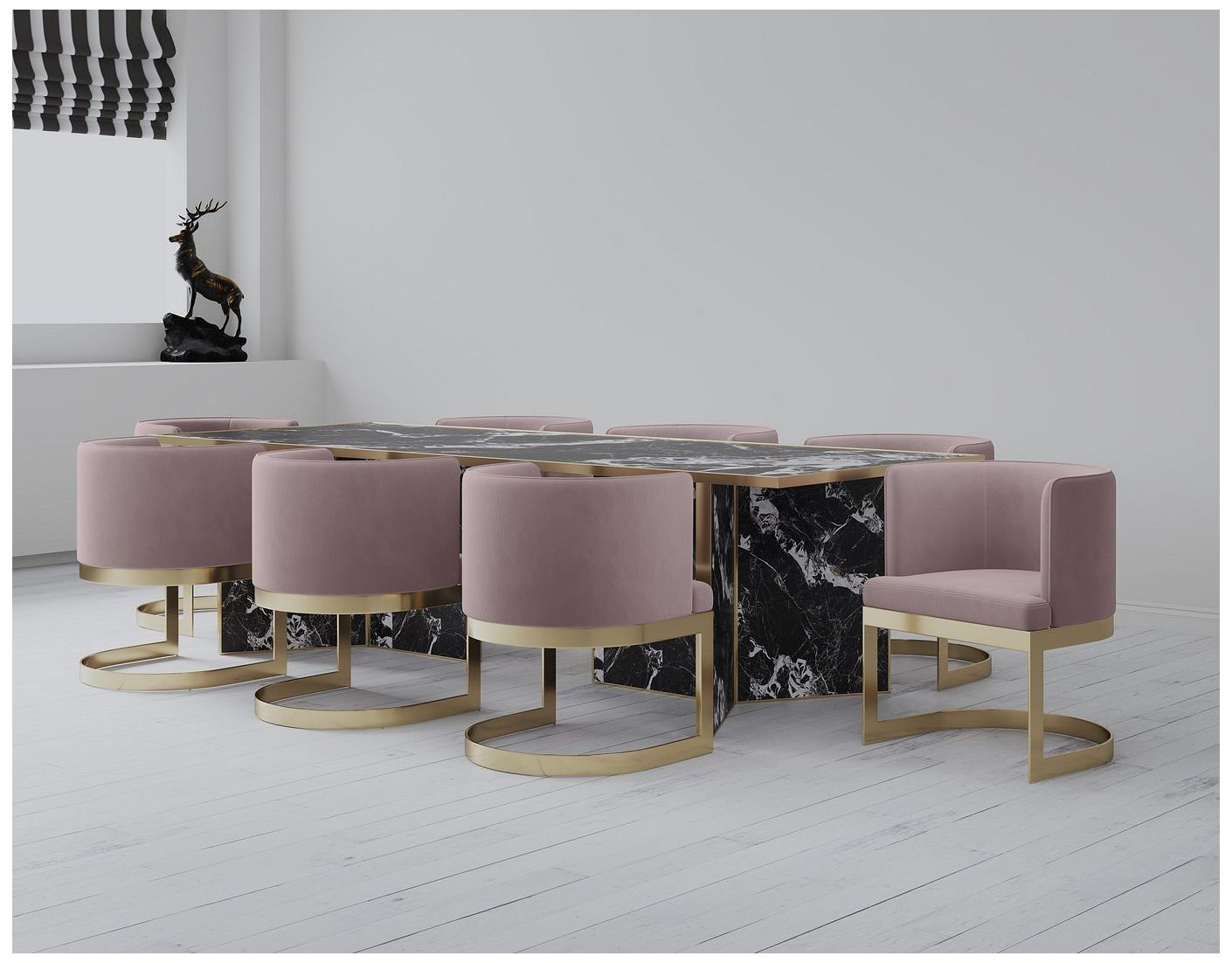 Image 2 Aura Blush and Polished Brass Velvet Dining Chair more views