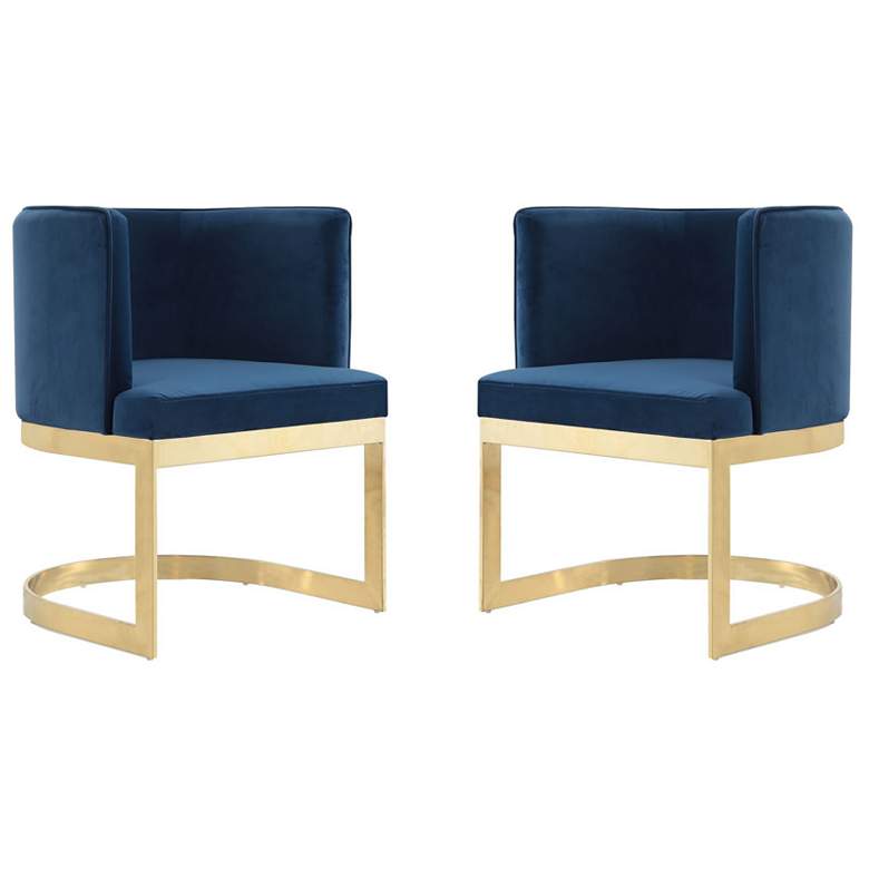 Image 1 Aura Dining Chair in Royal Blue and Polished Brass (Set of 2)