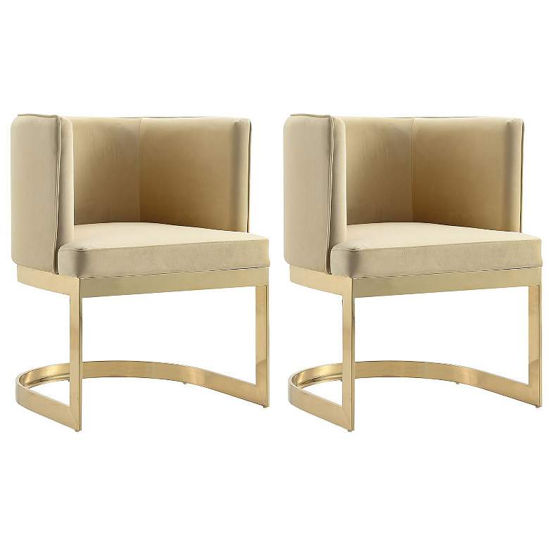 Image 1 Aura Dining Chair in Sand and Polished Brass, Set of 2