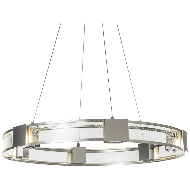 Image 1 Aura Glass Pendant - Sterling Finish - Seeded Clear Glass - Standard Height