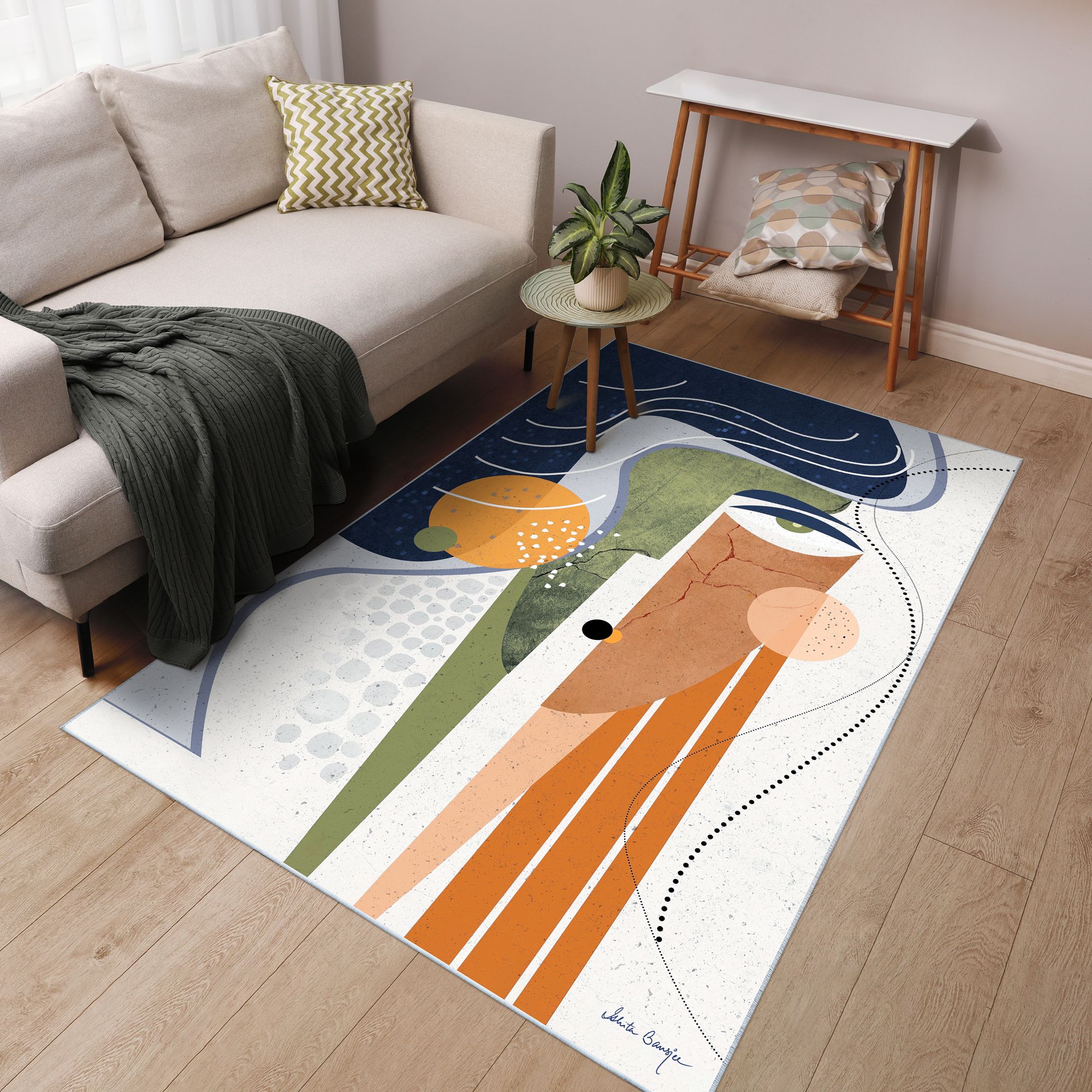 Image 2 Aura Washable Geometric Art Area Rug size 5'x8' more views