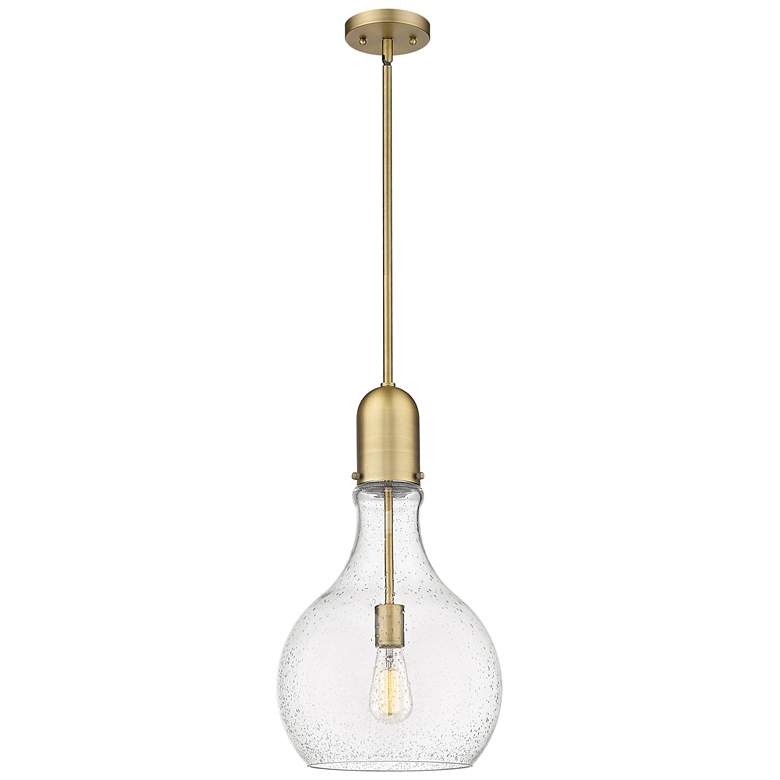 Image 1 Auralume Amherst 12" Brushed Brass Mini Pendant w/ Seedy Shade