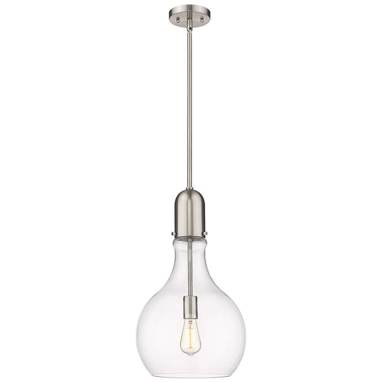 Image 1 Auralume Amherst 12" Brushed Satin Nickel Mini Pendant w/ Clear Shade