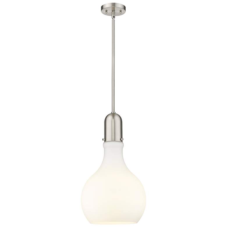 Image 1 Auralume Amherst 12" Brushed Satin Nickel Mini Pendant w/ Matte White