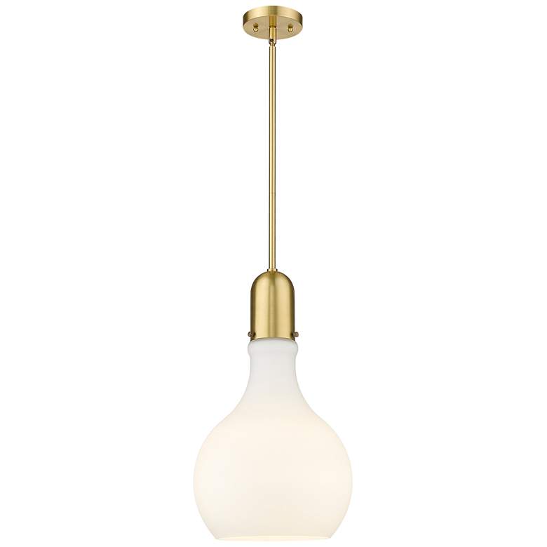 Image 1 Auralume Amherst 12" Satin Gold Mini Pendant w/ Matte White Shade