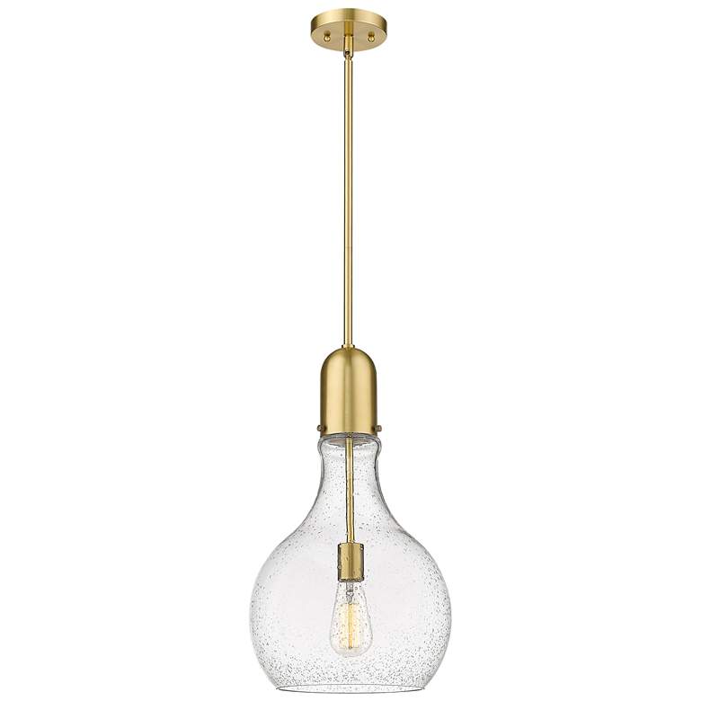 Image 1 Auralume Amherst 12" Satin Gold Mini Pendant w/ Seedy Shade