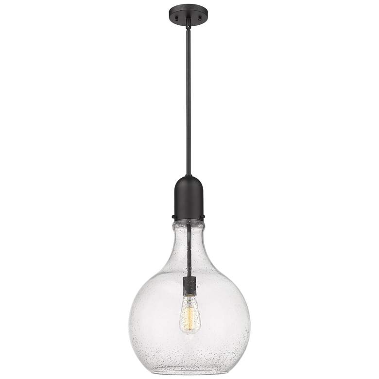 Image 1 Auralume Amherst 14" Matte Black LED Pendant With Seedy Shade