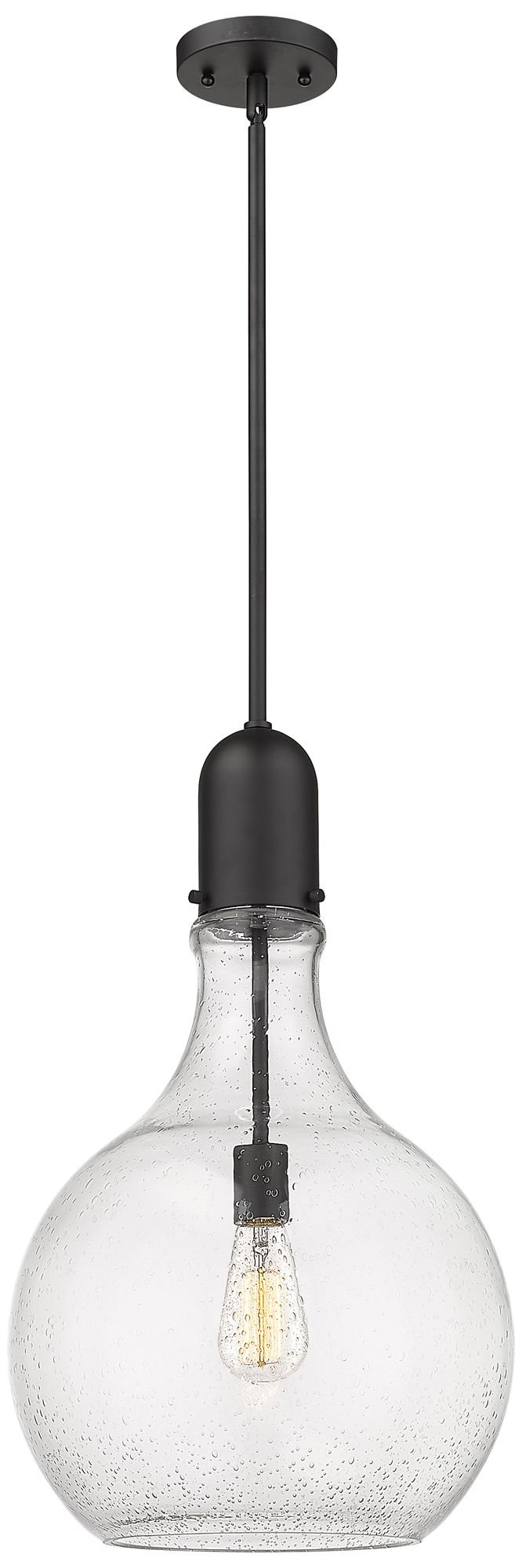 Auralume Amherst 14" Matte Black LED Pendant With Seedy Shade Made to Order