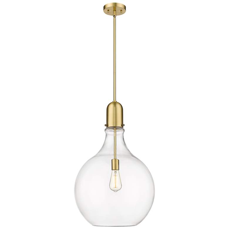 Image 1 Auralume Amherst 16" Satin Gold Pendant w/ Clear Shade