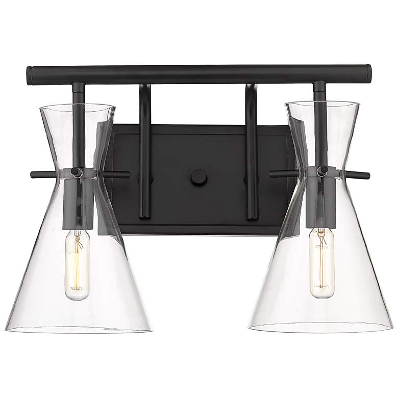 Image 1 Auralume Colden 15"W 2 Light Matte Black Bath Vanity Light w/ Clear Sh