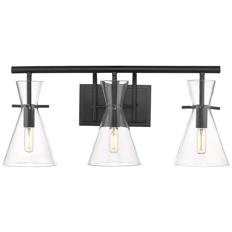 Image 1 Auralume Colden 24"W 3 Light Matte Black Bath Vanity Light w/ Clear Sh