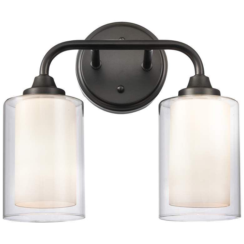 Image 1 Auralume Fairbank 12" 2-Light Matte Black Bath Light w/ White Shade
