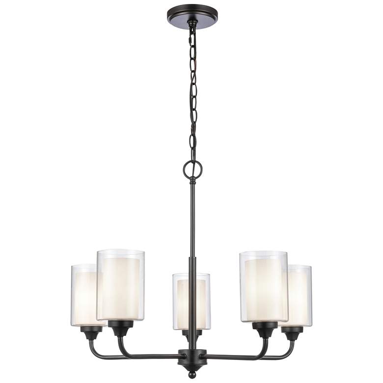 Image 1 Auralume Fairbank 25" 5-Light Matte Black Chandelier w/ White Shade