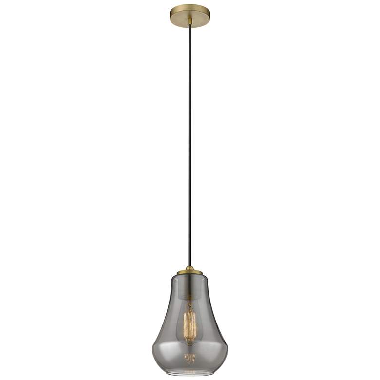Image 1 Auralume Fairfield 7" Brushed Brass Mini Pendant w/ Plated Smoke Shade