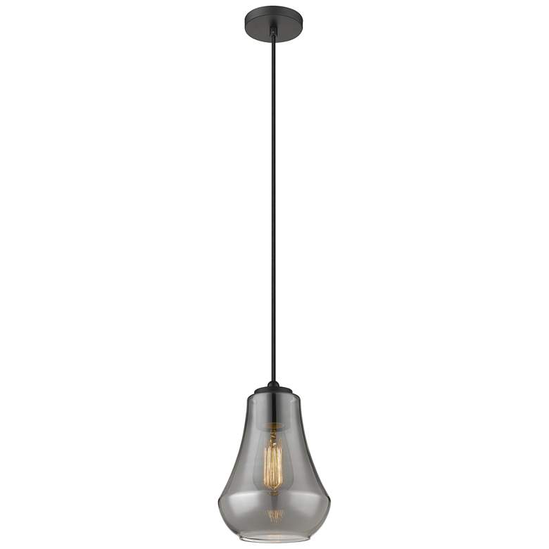 Image 1 Auralume Fairfield 7" Matte Black Mini Pendant w/ Plated Smoke Shade