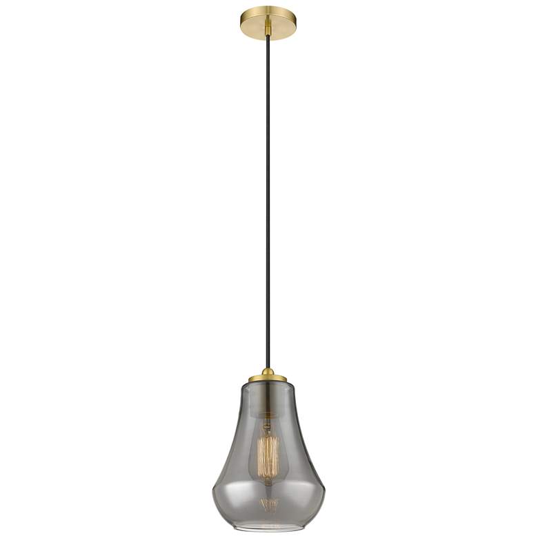 Image 1 Auralume Fairfield 7" Satin Gold Mini Pendant w/ Plated Smoke Shade