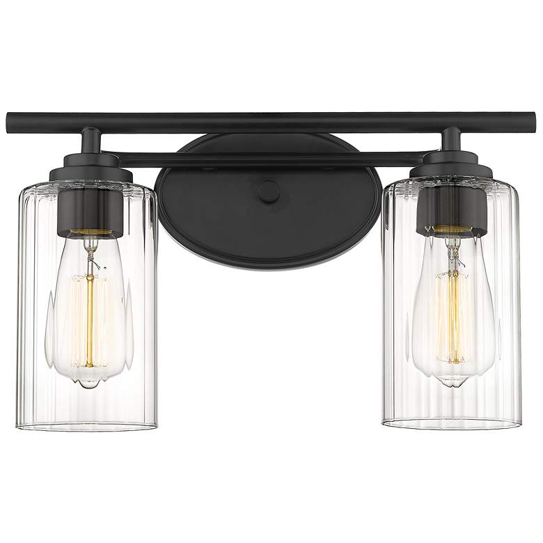 Image 1 Auralume Ice 15" 2-Light Matte Black Bath Light w/ Clear Shade