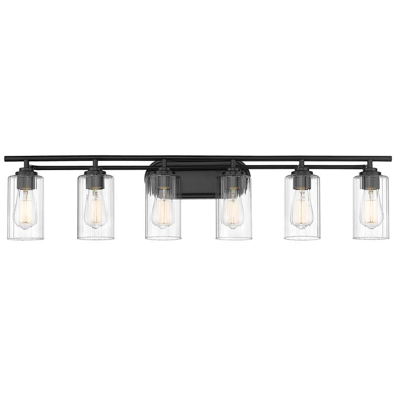 Image 1 Auralume Ice 42" 6-Light Matte Black Bath Light w/ Clear Shade