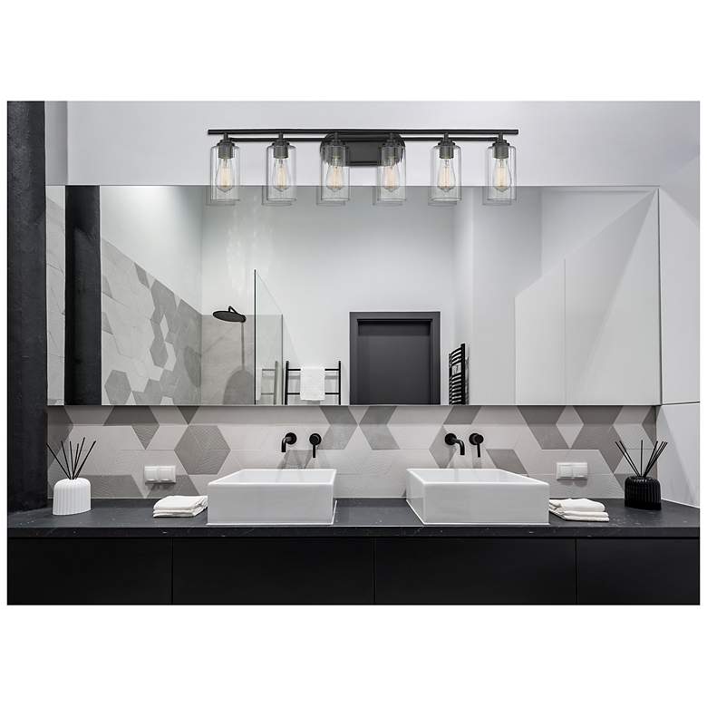 Image 2 Auralume Ice 42" 6-Light Matte Black Bath Light w/ Clear Shade more views