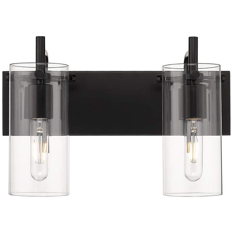 Image 1 Auralume Press 16"W 2 Light Matte Black Bath Vanity Light w/ Clear Sha