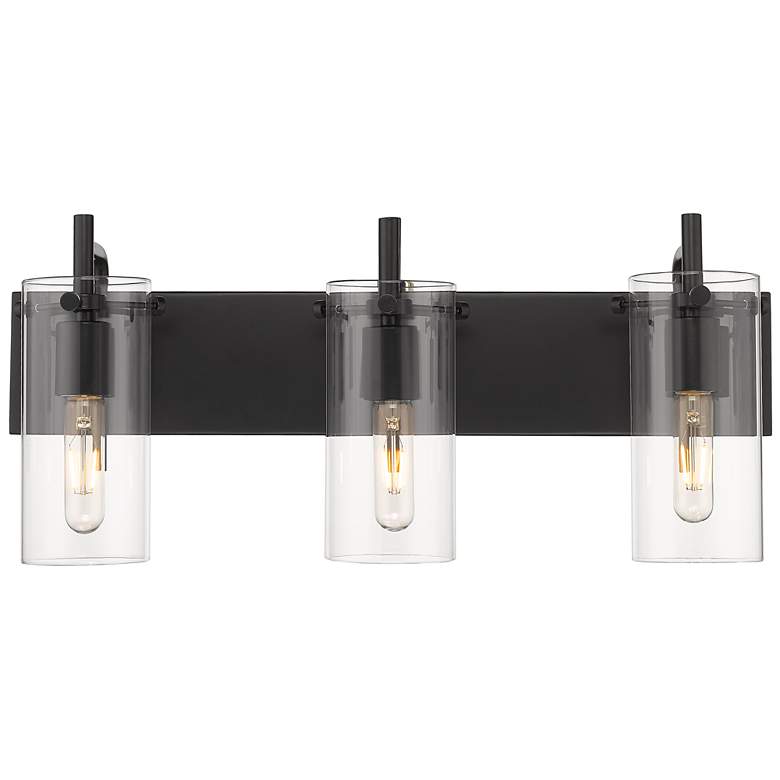 Image 1 Auralume Press 24"W 3 Light Matte Black Bath Vanity Light w/ Clear Sha
