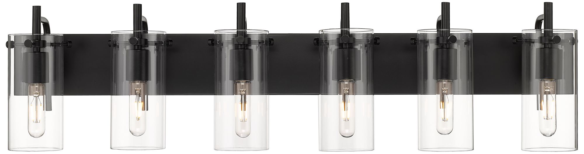 Auralume Press 42"W 6 Light Matte Black Bath Vanity Light w/ Clear Sha