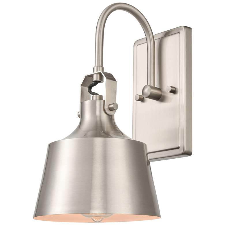 Image 1 Auralume Provin 12.75"H Satin Nickel Sconce w/ Satin Nickel Shade