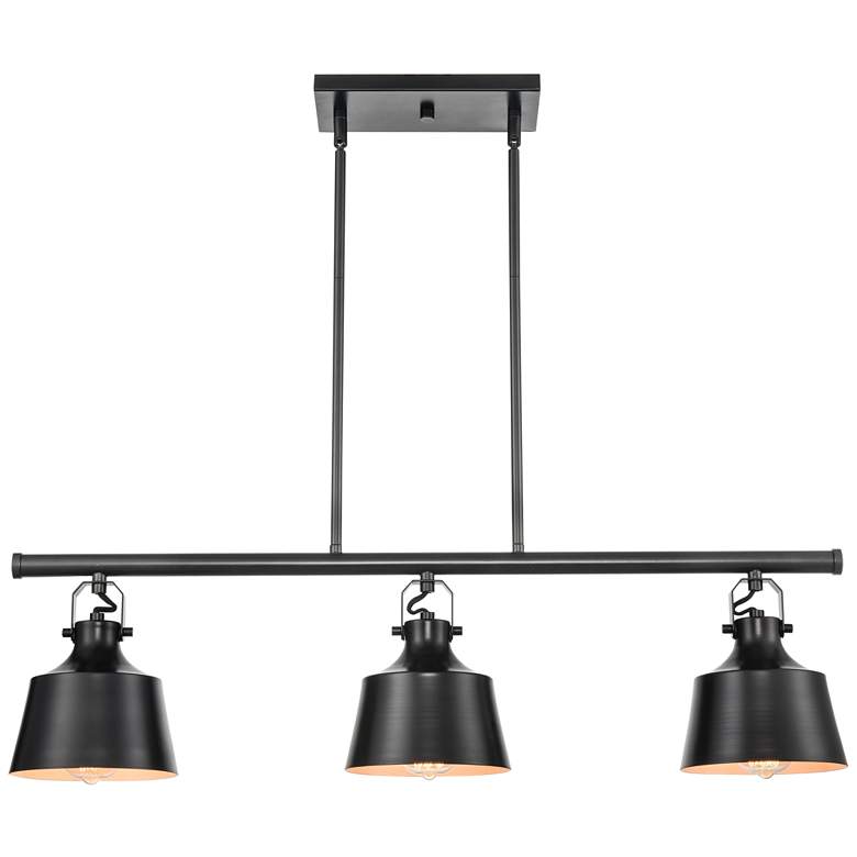 Image 1 Auralume Provin 35.5"W 3 Light Matte Black Island Light w/ Black Shade