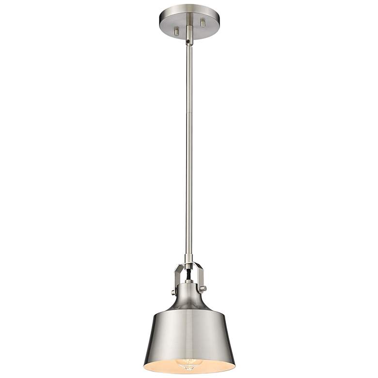 Image 1 Auralume Provin 7"W Brushed Nickel Stem Mini Pendant w/ Nickel Shade
