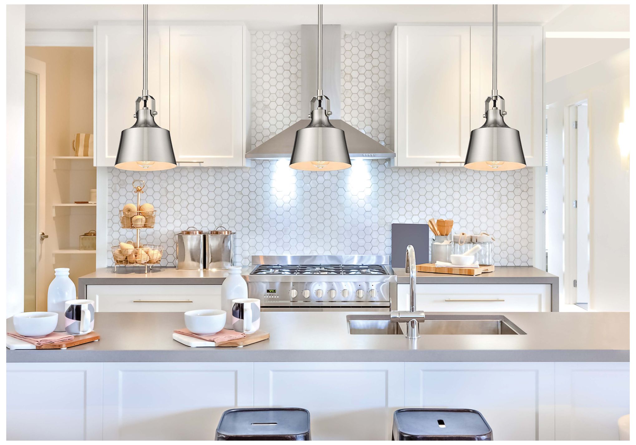 Image 2 Auralume Provin 7"W Brushed Nickel Stem Mini Pendant w/ Nickel Shade more views