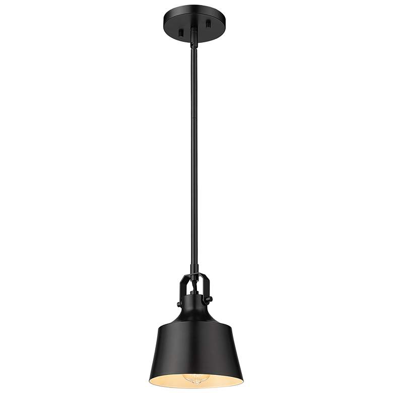Image 1 Auralume Provin 7"W Matte Black Stem Hung Mini Pendant w/ Matte Black