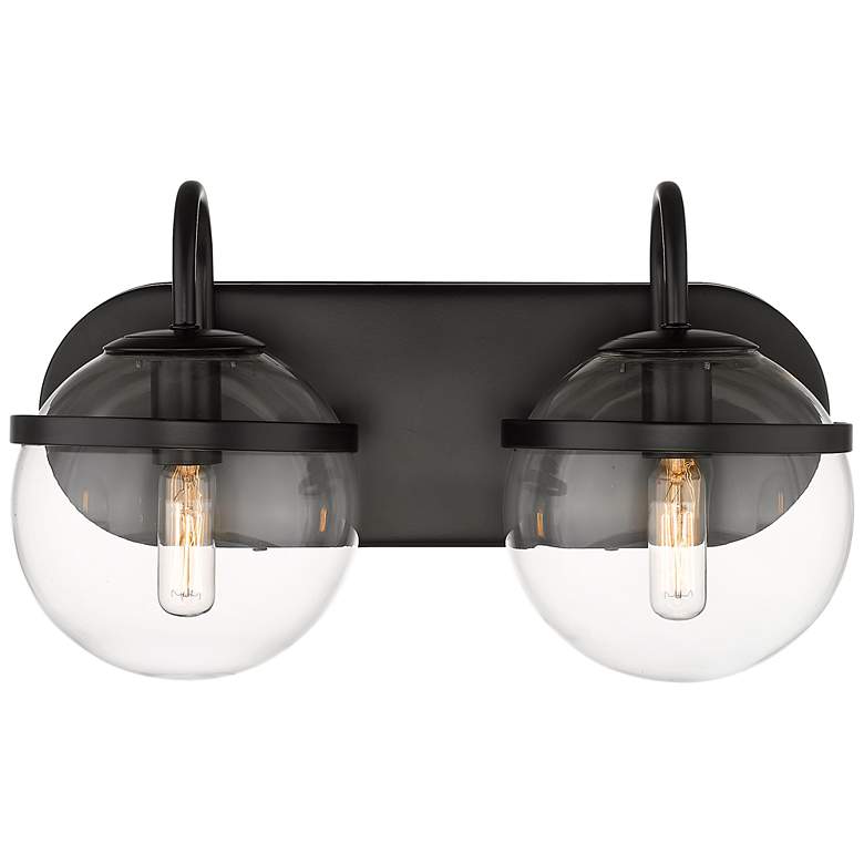 Image 1 Auralume Sands 14"W 2 Light Matte Black Bath Vanity Light w/ Clear Sha
