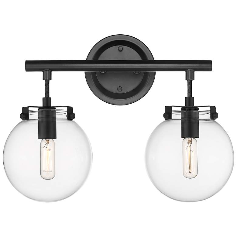 Image 1 Auralume Span 15.38"W 2 Light Matte Black Bath Vanity Light w/ Clear S