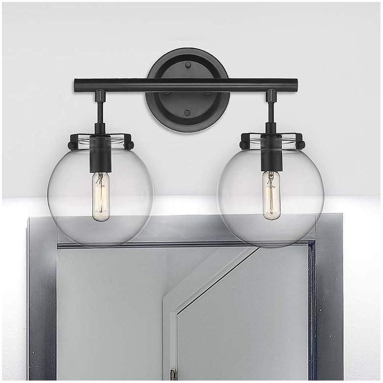 Image 1 Auralume Span 15.38"W 2 Light Matte Black Bath Vanity Light w/ Clear S