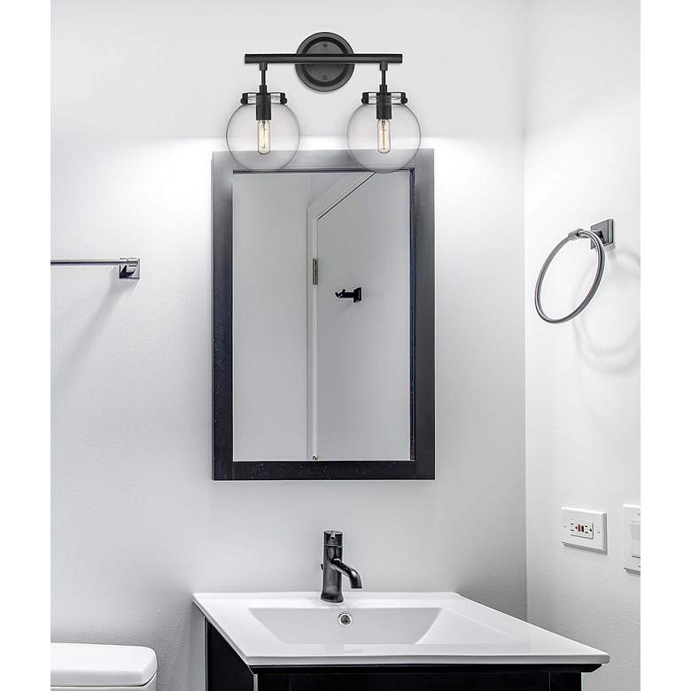 Image 3 Auralume Span 15.38"W 2 Light Matte Black Bath Vanity Light w/ Clear S more views