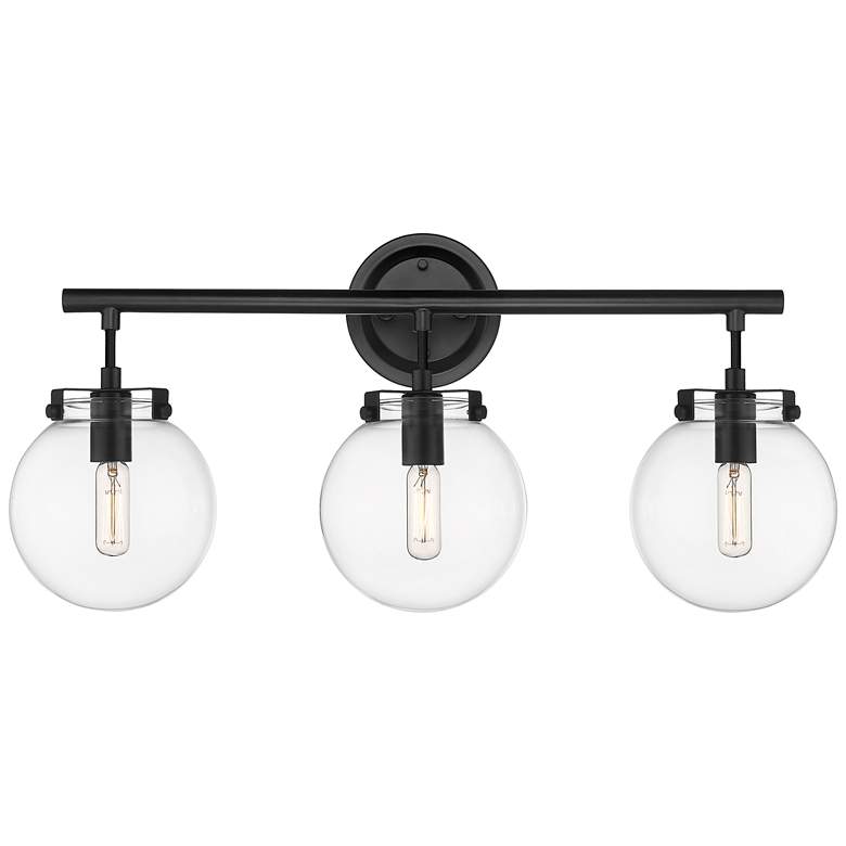 Image 1 Auralume Span 24.88"W 3 Light Matte Black Bath Vanity Light w/ Clear S