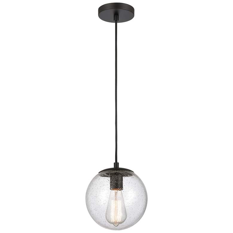 Image 1 Auralume Tolland 8" Matte Black Mini Pendant w/ Seedy Shade