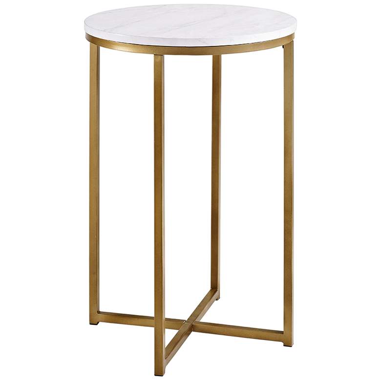 Image 3 Aurelia 16 inch Wide Faux Marble and Gold Modern Side Table