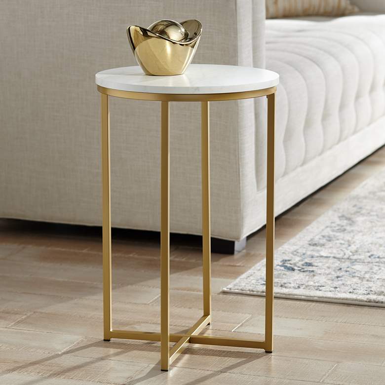 Image 1 Aurelia 16 inch Wide Faux Marble and Gold Modern Side Table