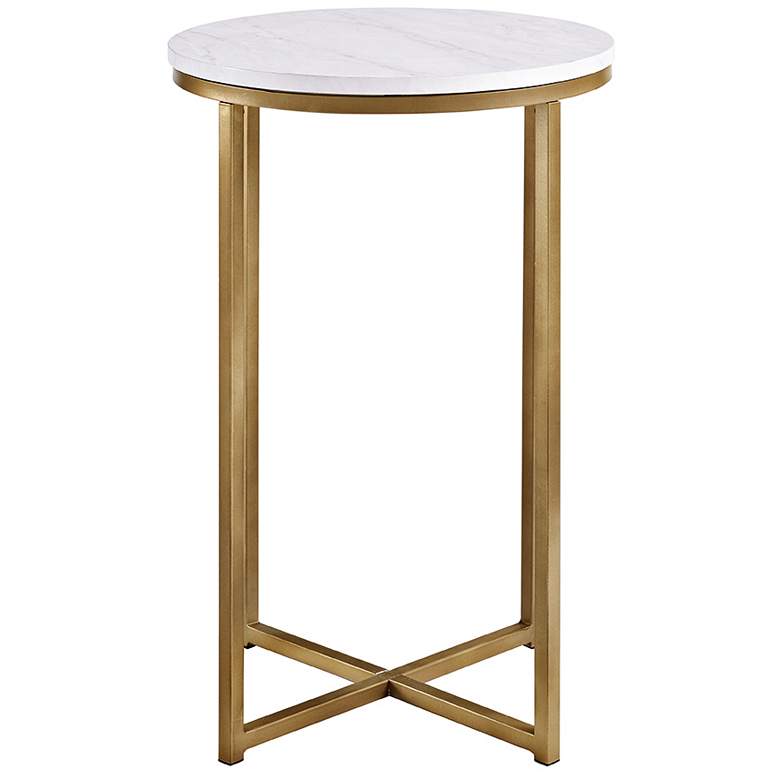 Image 4 Aurelia 16 inch Wide Faux Marble and Gold Modern Side Table more views