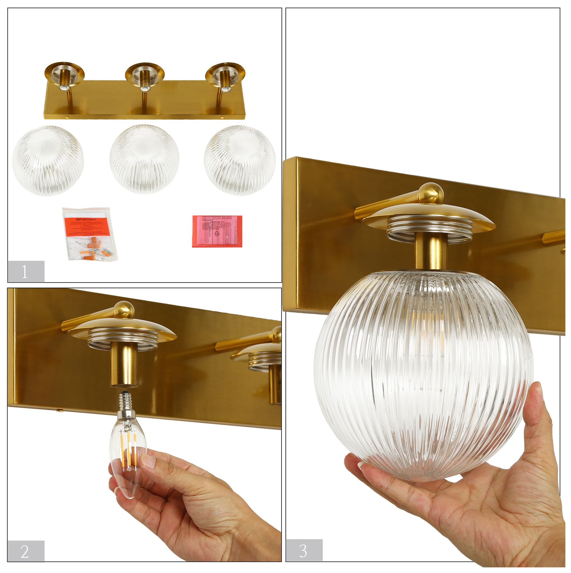 Image 4 Aurelia 22" Wide Warm Brass Rectangular 3-Light Bath Light more views