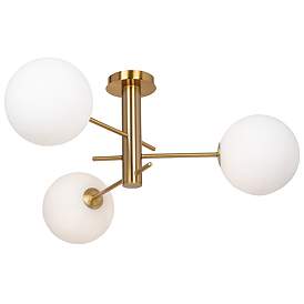 Image2 of Aurelia 31.5" Wide 3-Light Brass Semi-Flush Mount With White Glass Sha